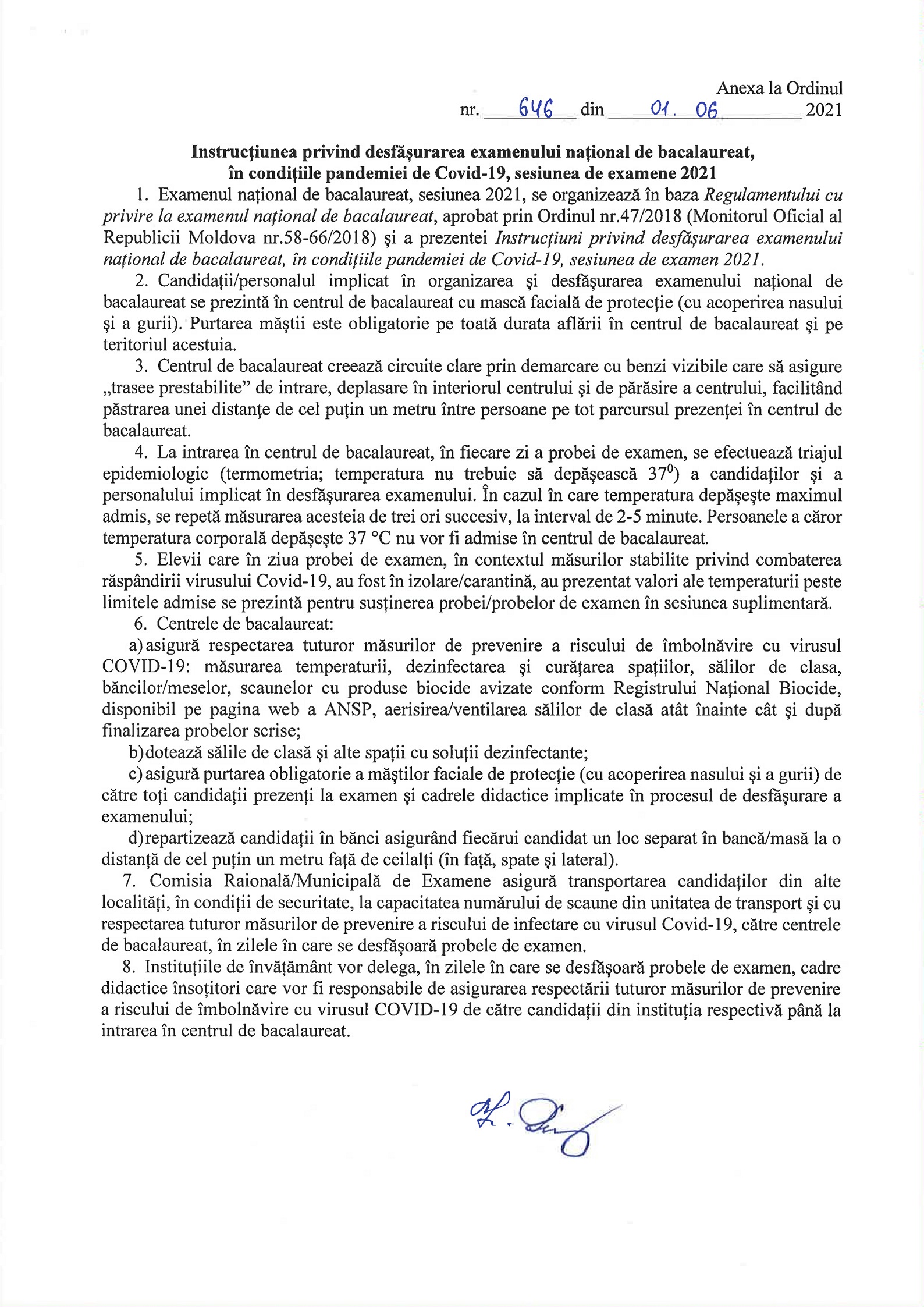 Instrucțiunea privind desfășurarea examenului național de bacalaureat, în condițiile pandemiei de Covid-19, sesiunea de examene 2021